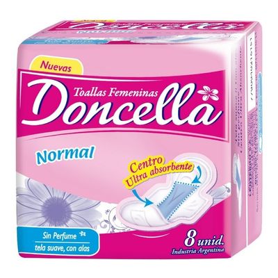 Doncella-Toallas-Femeninas-Normal-Con-Alas-8-Unidades-en-Pedidosfarma