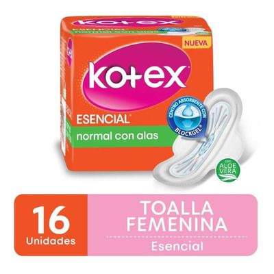 Kotex-Esencial-Toallas-Femeninas-Normal-Con-Alas-16-Unidades-en-Pedidosfarma