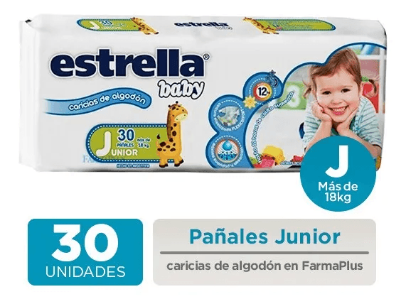 Estrella Baby Caricias De Algodón Junior X 30 Pañales + 18kg