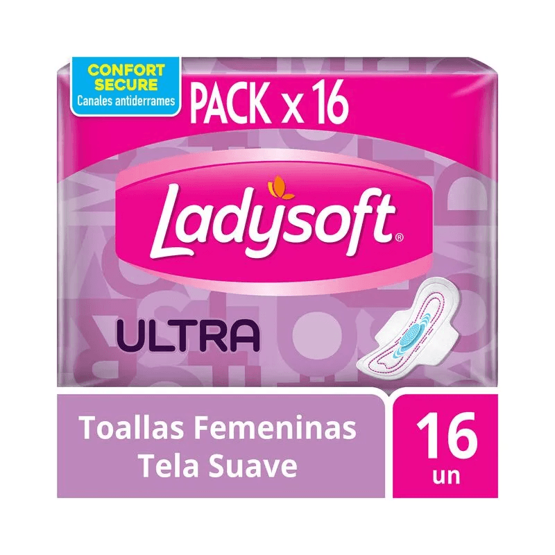 Ladysoft Toallas Femeninas Ultradelgada Suave con Alas 16 Unidades