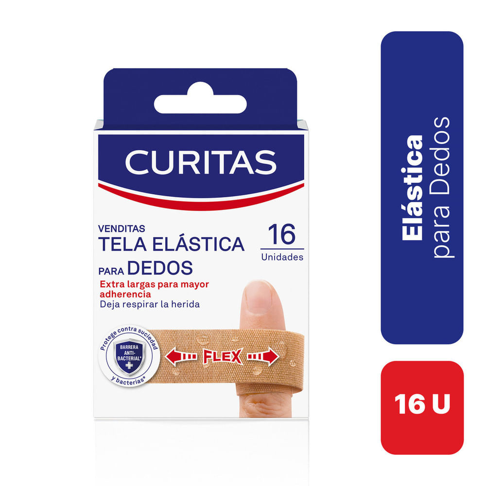 Apósitos adhesivos Curitas Tela elástica para dedos para todo tipo de piel 16 unidades