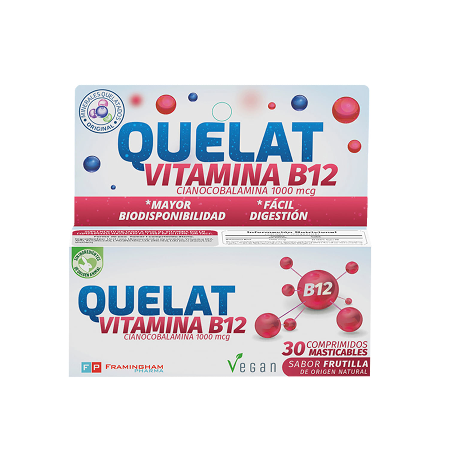 Quelat Vitamina B12 Masticable Frutilla x 30 Comprimidos