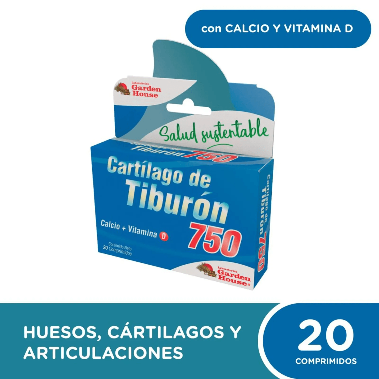 Cartílago de Tiburón Garden House Calcio y D3 x 20 Comp