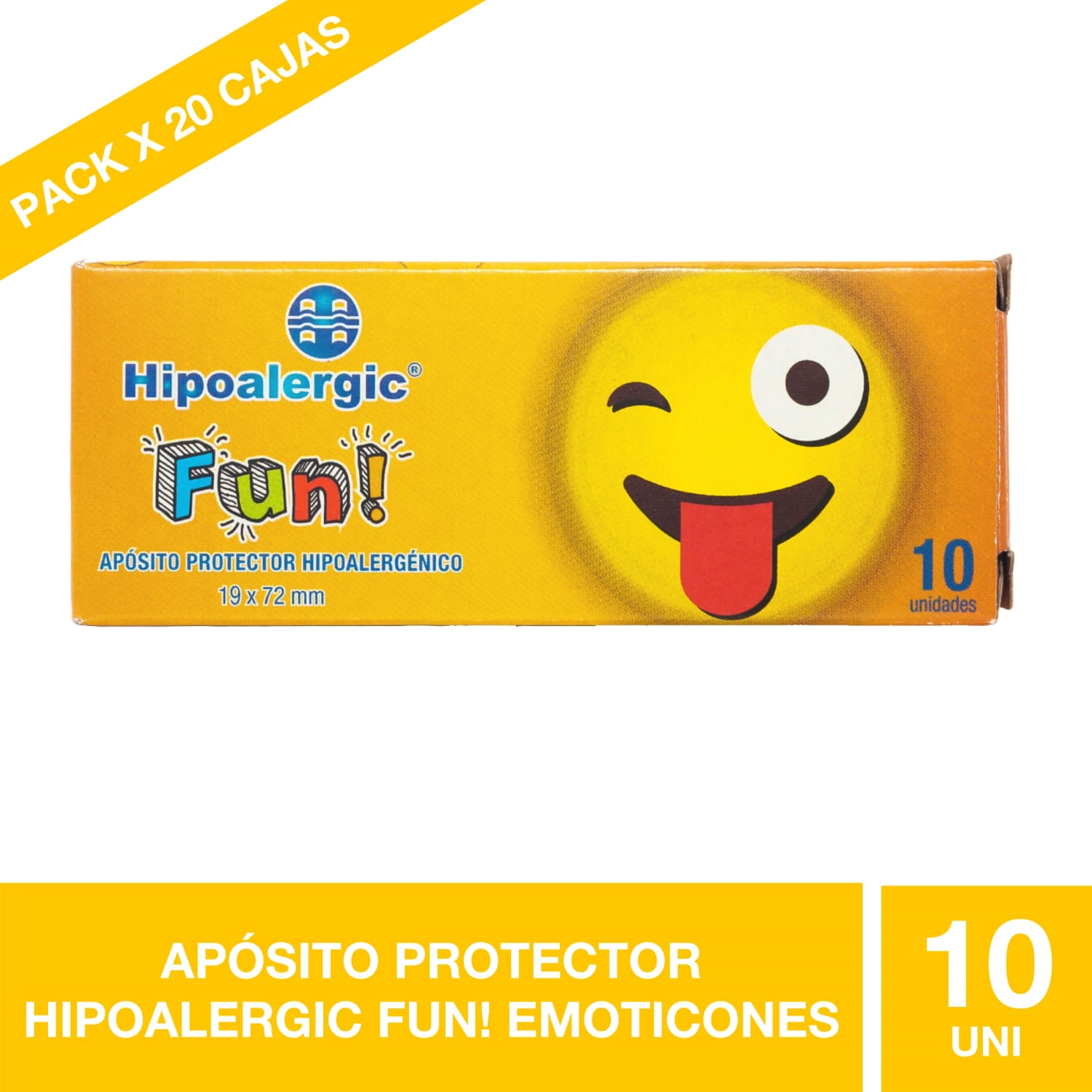 Hipoalergic Fun! Emoticones Apósitos Protectores Plásticos (10 Unidades) - Pack x 20 cajas -