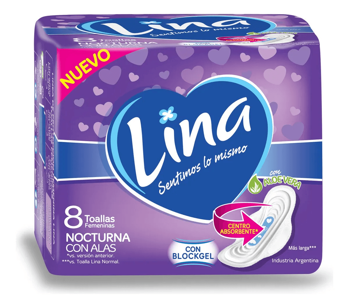 Toallitas Femeninas Lina Nocturna Con Alas 8 Unidades
