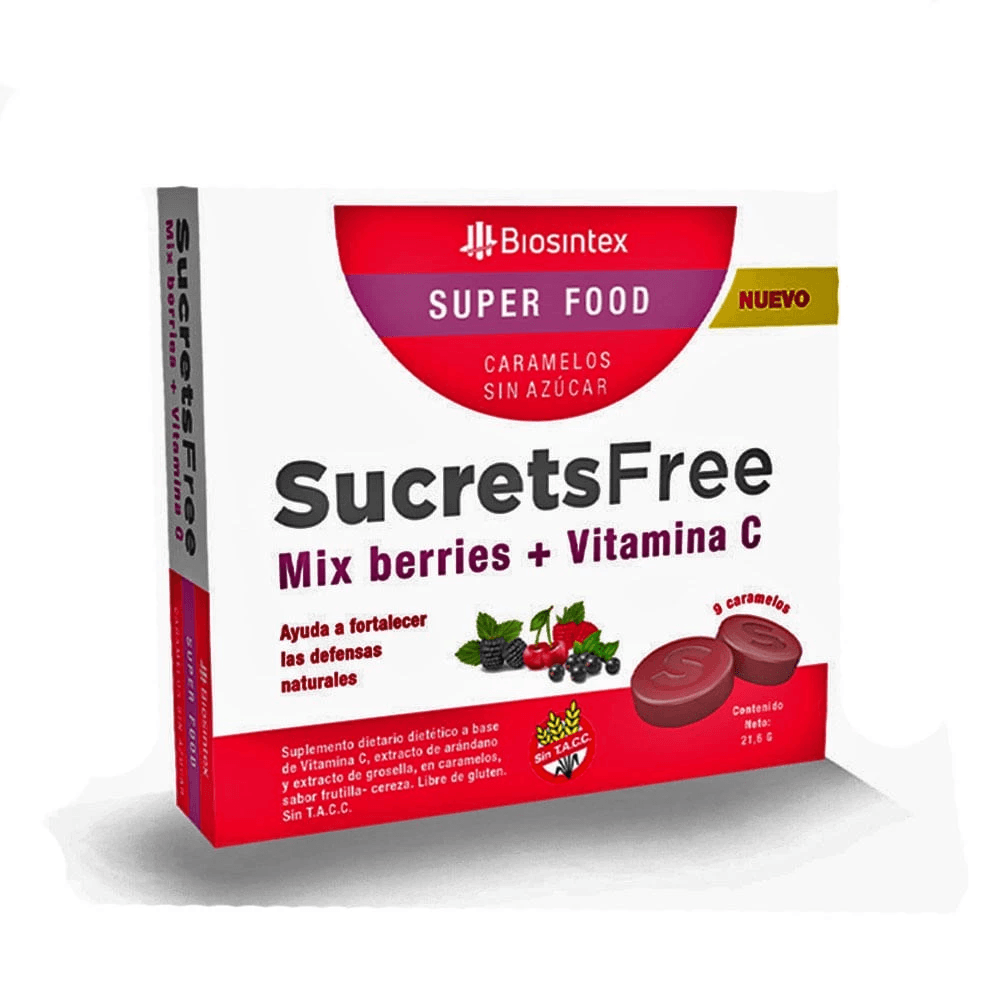 Vitamina C Sucrets Mix Berries Free Super Food x 9 Caramelos