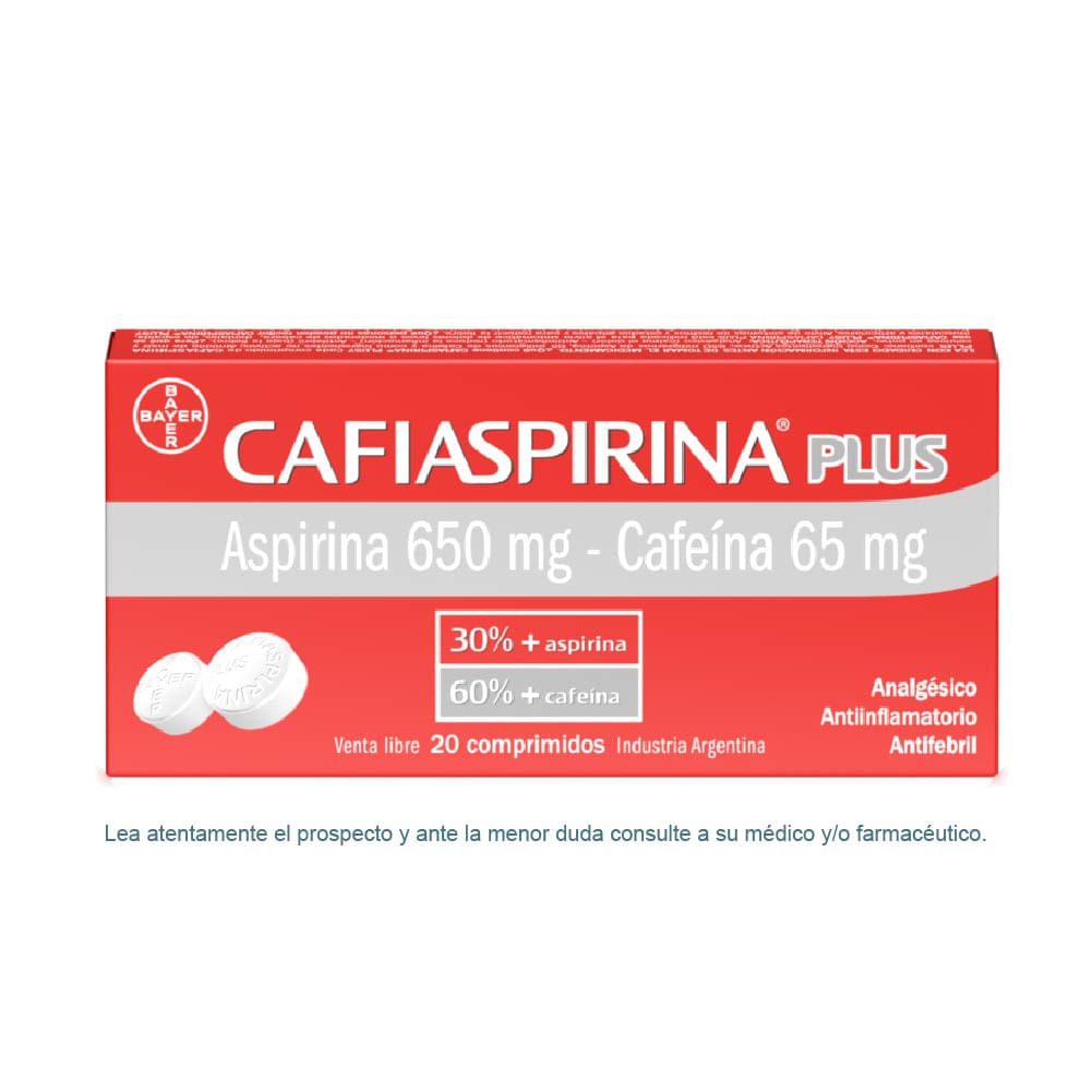 Cafiaspirina Plus con Aspirina 650mg + Cafeína 65mg x 20 Comprimidos