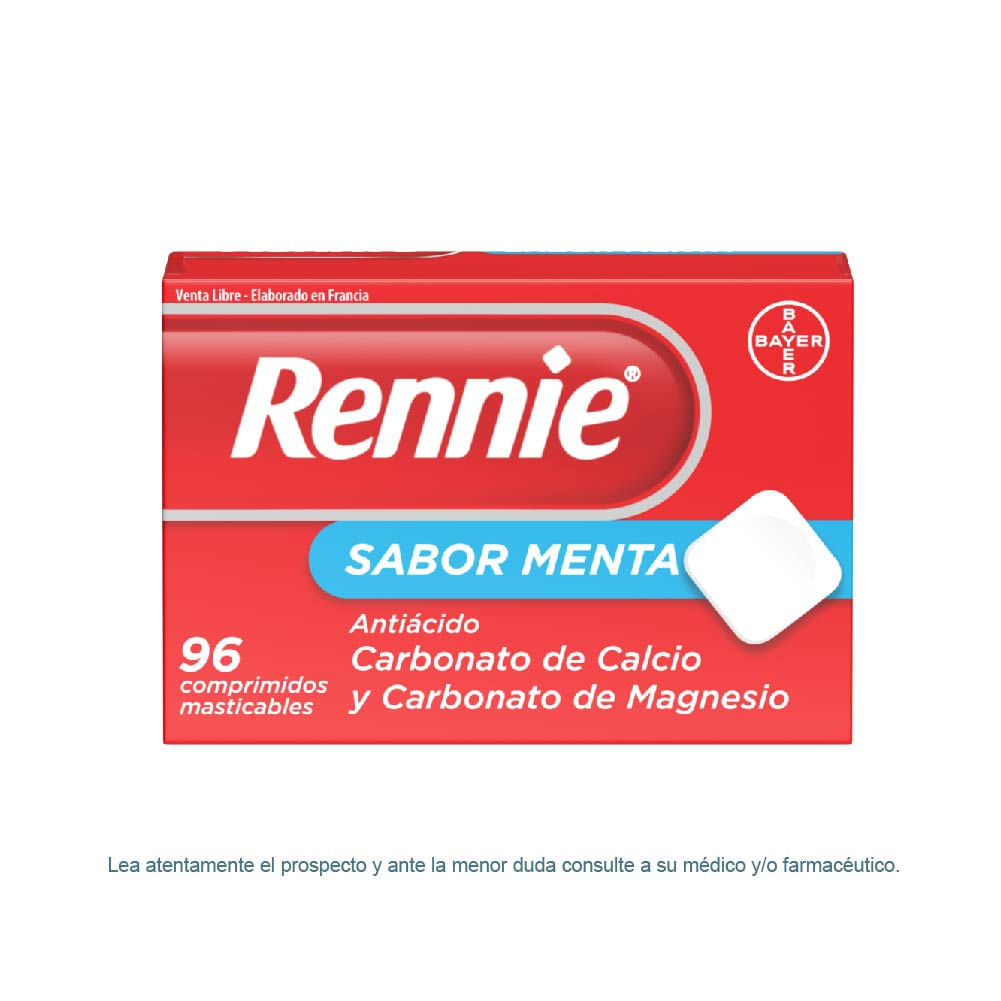 Rennie Antiácido con Carbonato de Calcio y Carbonato de Magnesio x 96 Comprimidos Masticables Sabor Menta