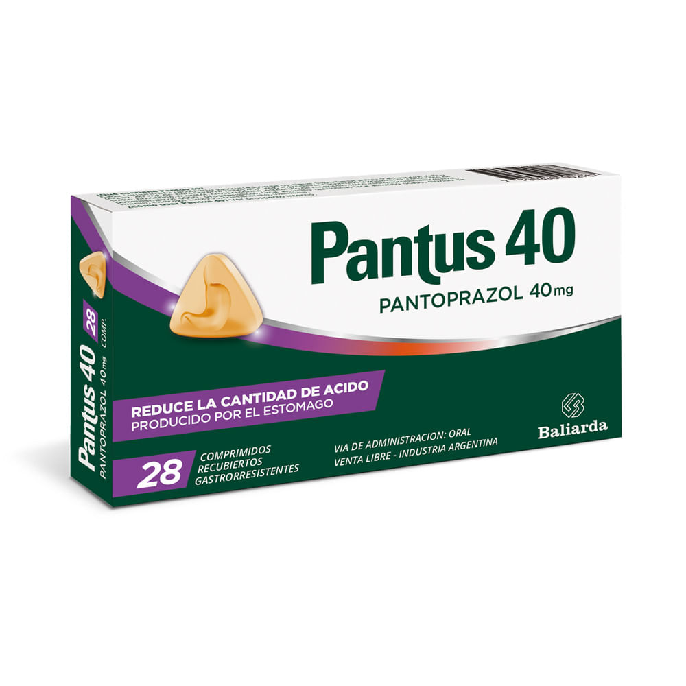 Pantus 40mg Reduce la cantidad de ácido producido por el estómago 28 comprimidos