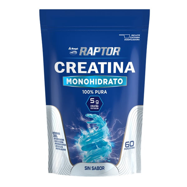 Raptor Creatina Monohidrato Sin Sabor en Polvo 300g